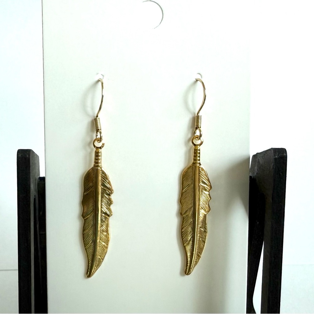 Gold Feather Earrings Vermeil
